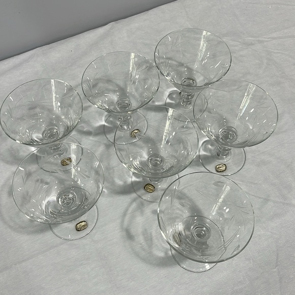 Vintage MCM Bohemia crystal etched champagne sorbet cocktails glasses set of 7 - Picture 9 of 15